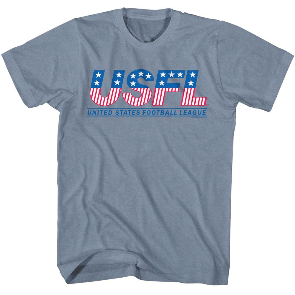 USFL - Logo - American Classics - Heather Blue Adult Short Sleeve T-Shirt