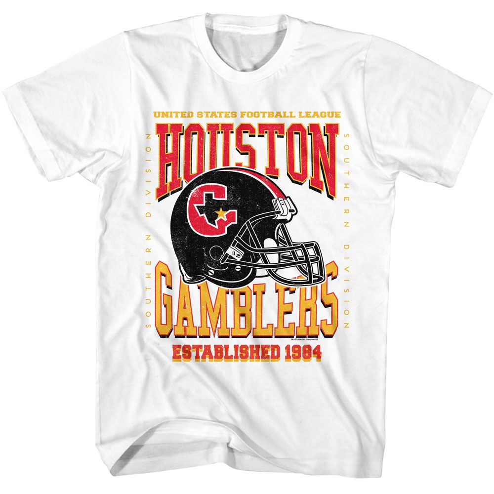 USFL - Houston Gamblers - American Classics - Solid White Adult Short Sleeve T-Shirt