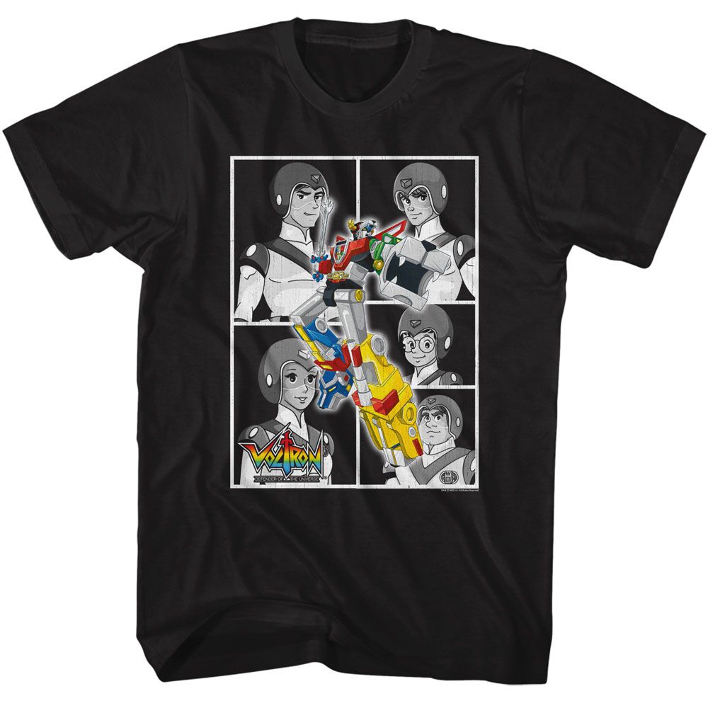 Voltron - Black & White Boxes - American Classics - Solid Black Adult Short Sleeve T-Shirt