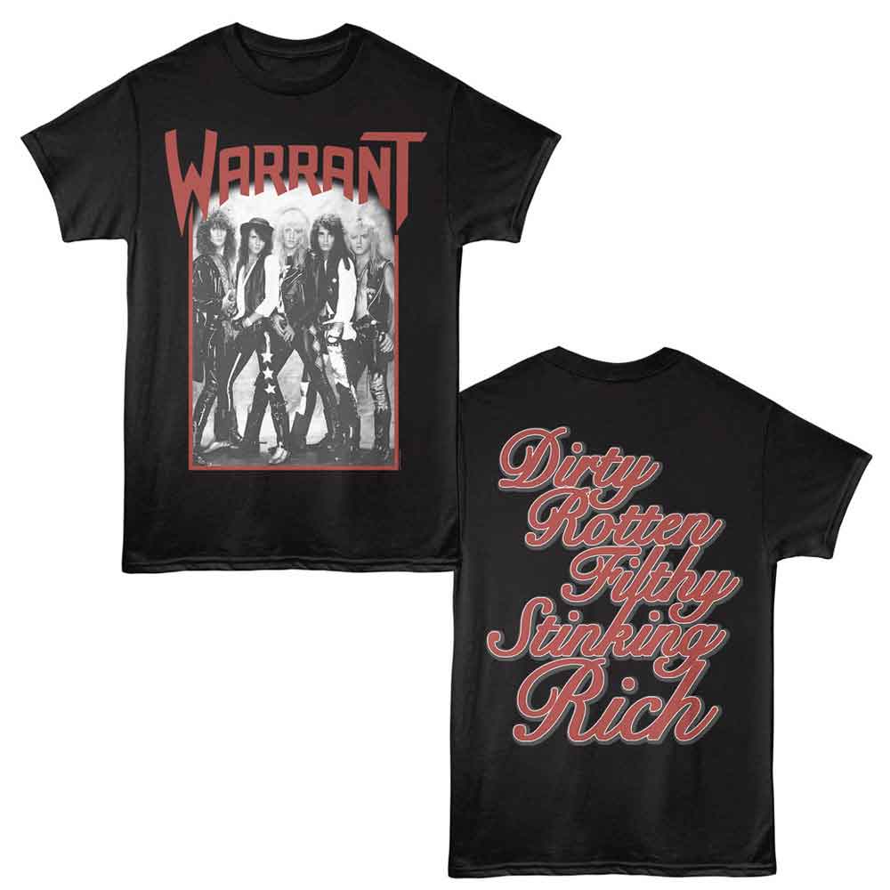 Warrant - Dirty Rotten Filthy Stinking Rich - 2-Sided Print Adult Short Sleeve Solid T-Shirt - Black