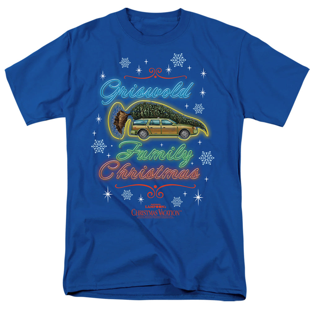 Christmas Vacation - Neon Griswald - Adult Unisex Short Sleeve T-Shirt - Blue
