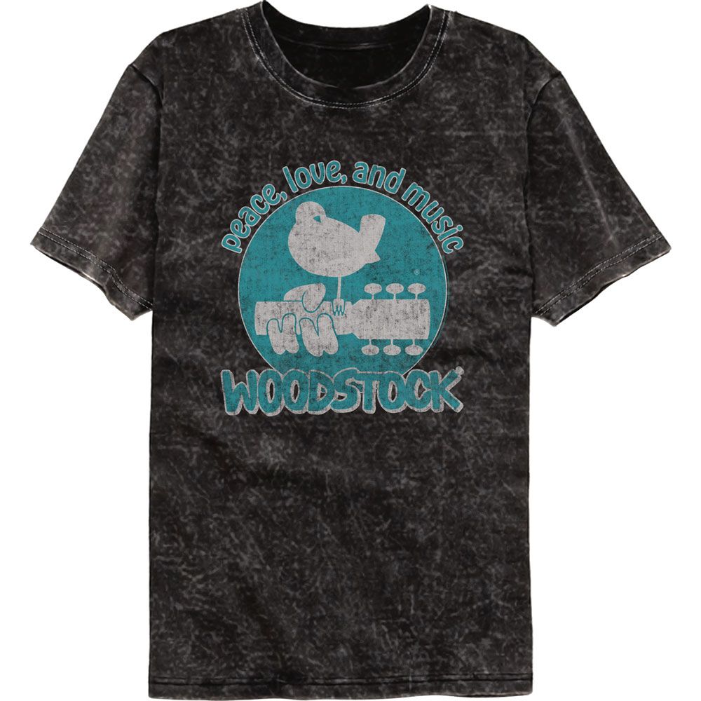 Woodstock Peace Love And Music Officially Licensed Adult Short Sleeve Mineral Wash T-Shirt