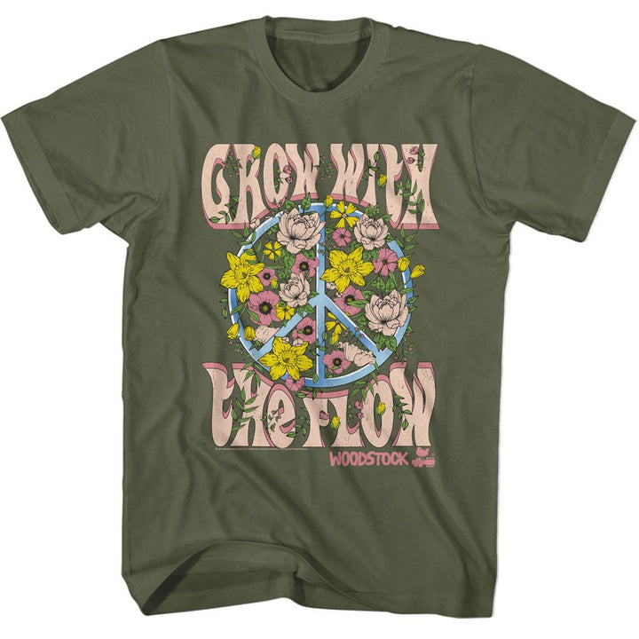 Woodstock - Grow With The Flow - American Classics - Solid Green Adult Short Sleeve T-Shirt