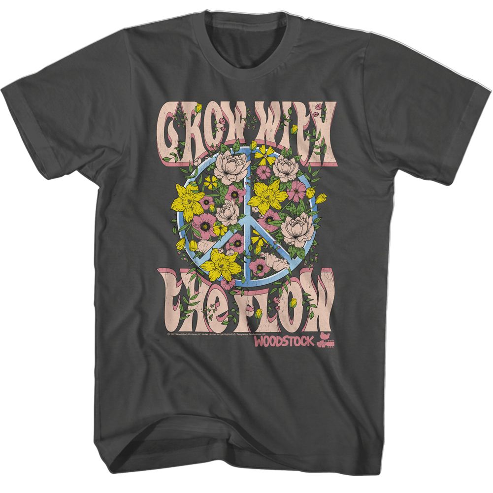 Woodstock - Grow With The Flow - American Classics - Solid Gray Adult Short Sleeve T-Shirt