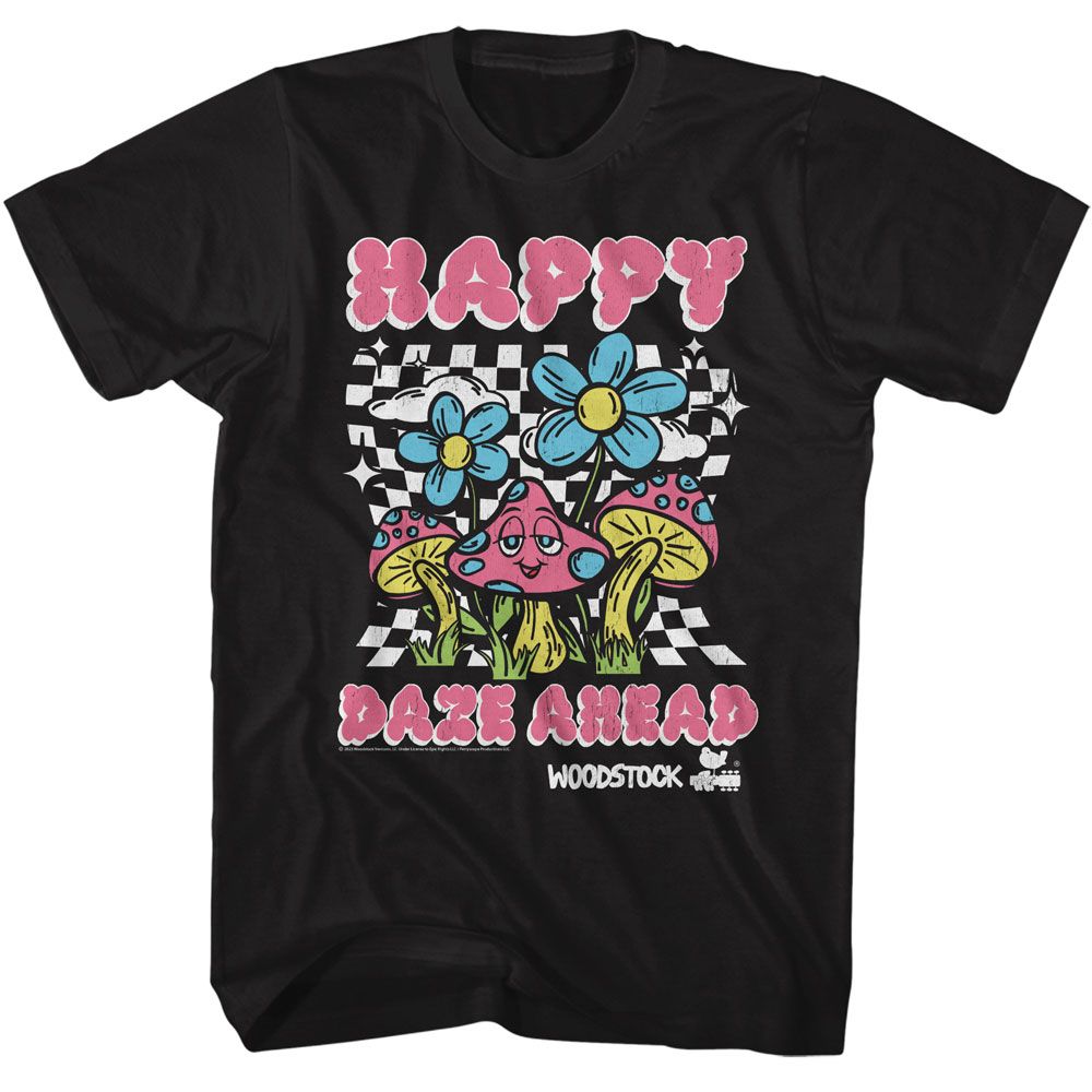 Woodstock - Happy Daze Ahead - American Classics - Solid Black Adult Short Sleeve T-Shirt