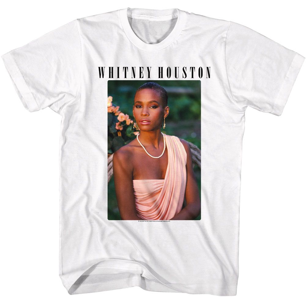 Whitney Houston - Photo And Logo - American Classics - Solid White Adult Short Sleeve T-Shirt