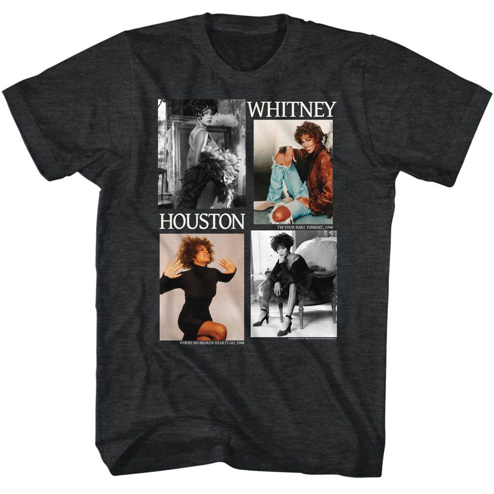 Whitney Houston - Picture Blocks - American Classics - Heather Black Adult Short Sleeve T-Shirt