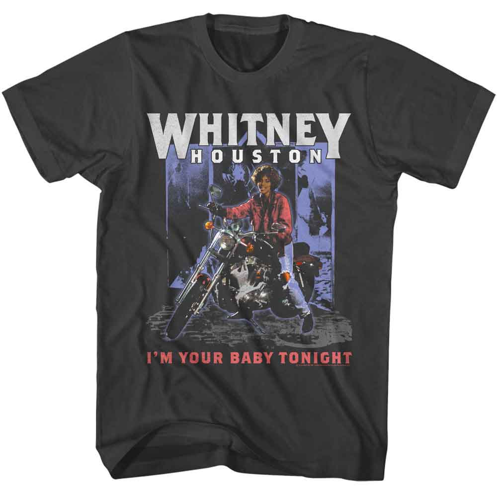 Whitney Houston - Americana Motorcycle - American Classics - Solid Gray Adult Short Sleeve T-Shirt