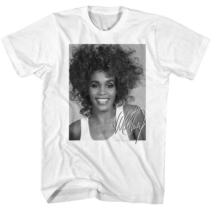 Whitney Houston - Signature 2 - American Classics - White Front Print Adult Short Sleeve T-Shirt