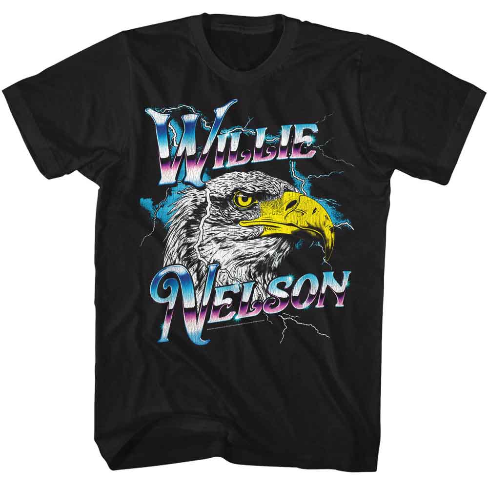 Willie Nelson - Eagle Chrome Vintage - American Classics - Solid Black Adult Short Sleeve T-Shirt