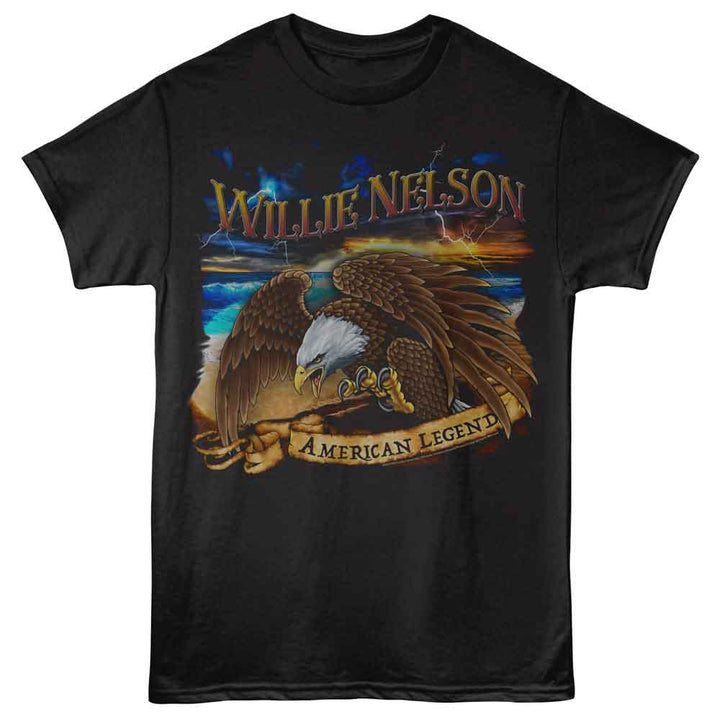 Willie Nelson - Lightning Eagle - Officially Licensed - Black Solid Front Print Adult Short Sleeve T-Shirt