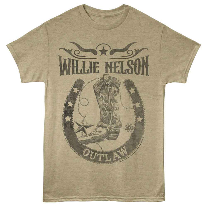 Willie Nelson - Outlaw Horseshoe - Officially Licensed - Brown Heather Front Print Adult Short Sleeve T-Shirt