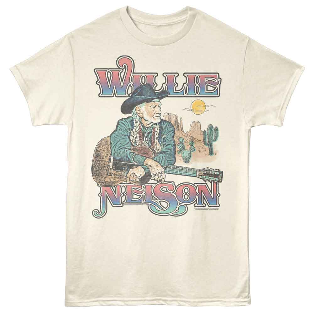 Willie Nelson - Cross Arms Desert - Licensed Adult Unisex Short Sleeve T-Shirt - Natural