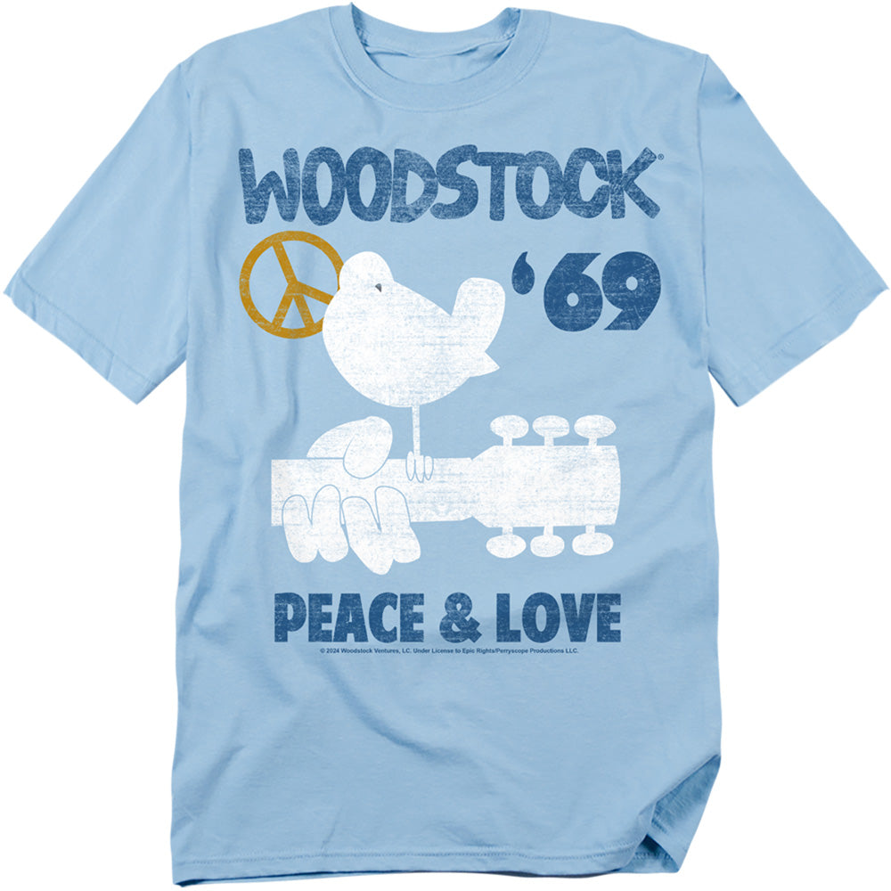 Woodstock - Peace And Love - Adult Unisex Short Sleeve T-Shirt - Gray