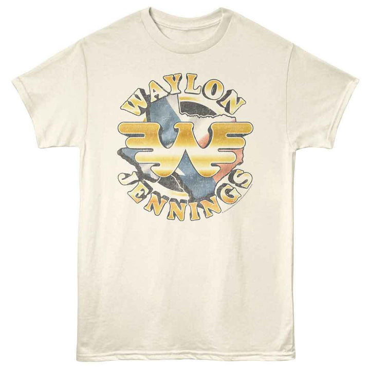 Waylon Jennings - Logo And Texas - Officially Licensed - Off-White Solid Front Print Adult Short Sleeve T-Shirt