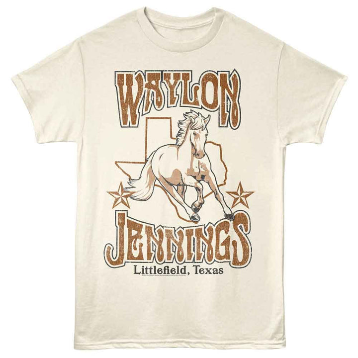 Waylon Jennings - Horse Texas - Off-White - Front Print Solid Adult Unisex Short Sleeve T-Shirt