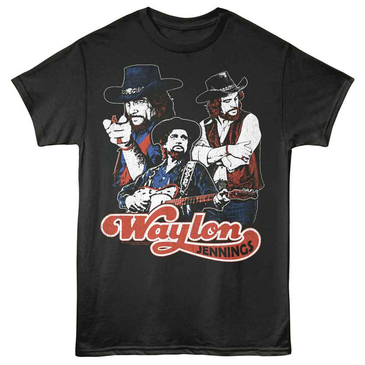 Waylon Jennings - Collage - Officially Licensed - Gray Solid Front Print Adult Short Sleeve T-Shirt
