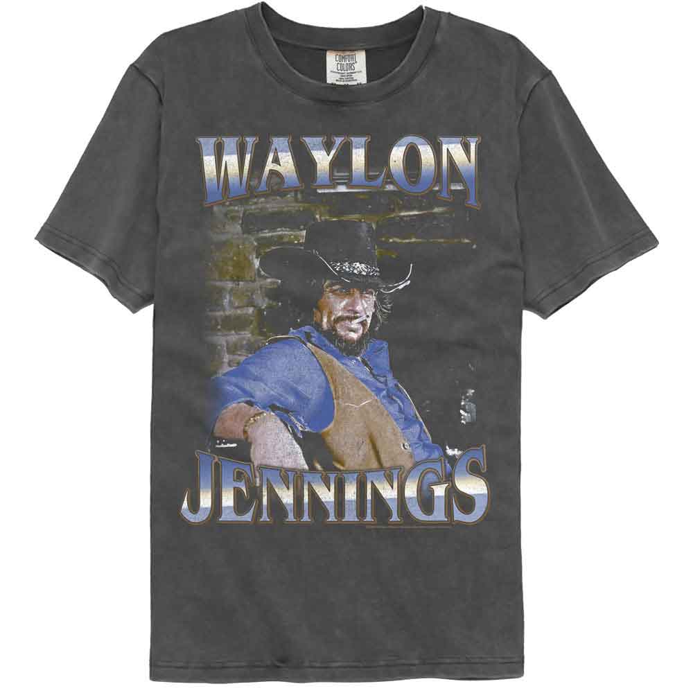 Waylon Jennings - Faded Bricks - American Classics - Gray Solid Adult Short Sleeve Comfort Color T-Shirt