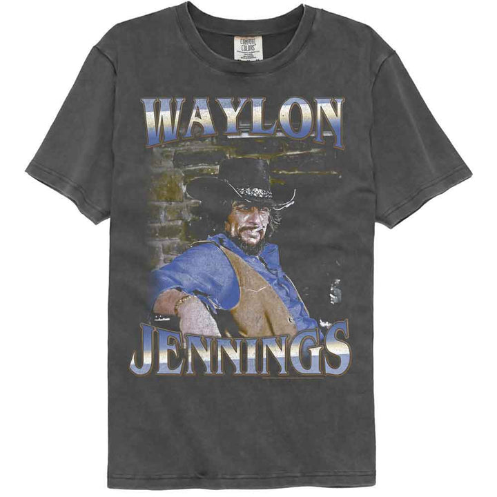 Waylon Jennings - Faded Bricks - American Classics - Gray Solid Adult Short Sleeve Comfort Color T-Shirt
