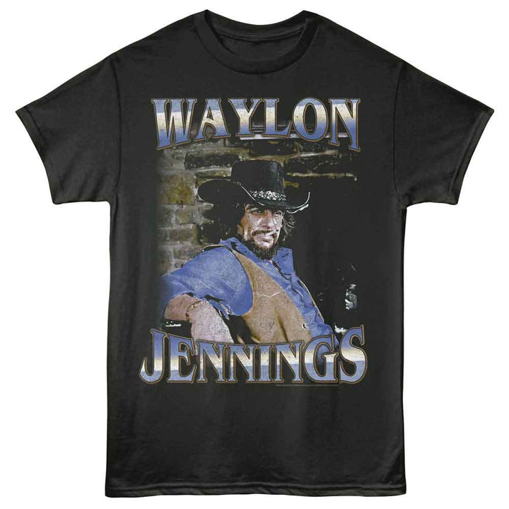 Waylon Jennings - Faded Brick - Officially Licensed - Gray Solid Front Print Adult Short Sleeve T-Shirt
