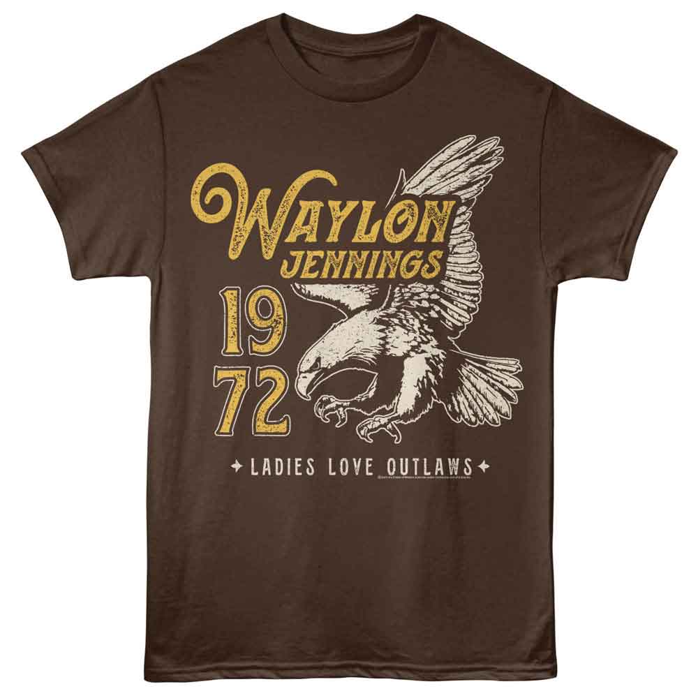 Waylon Jennings - 1972 Eagle - Officially Licensed - Brown Solid Front Print Adult Short Sleeve T-Shirt