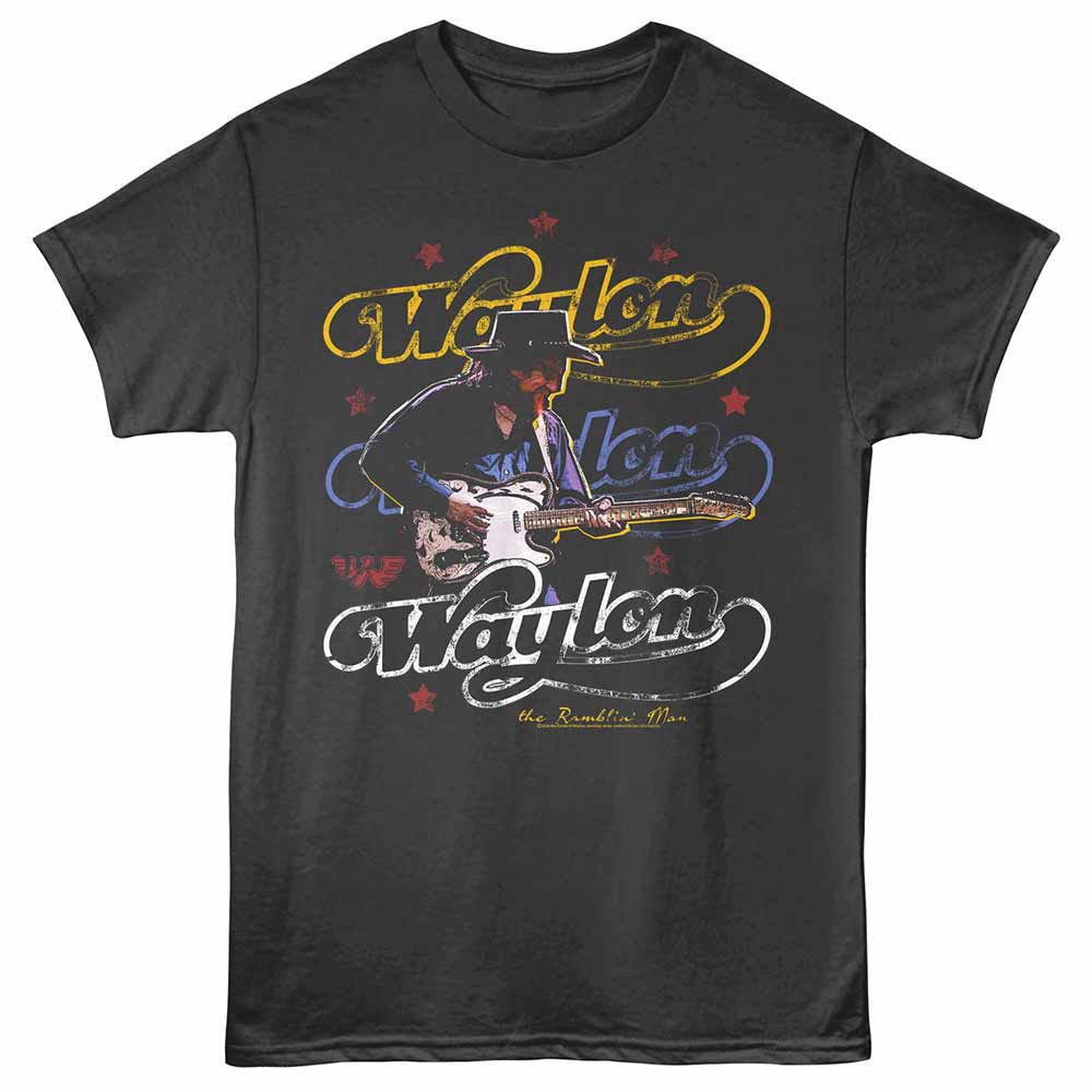 Waylon Jennings - Triple - Adult Unisex Short Sleeve T-Shirt - Smoke