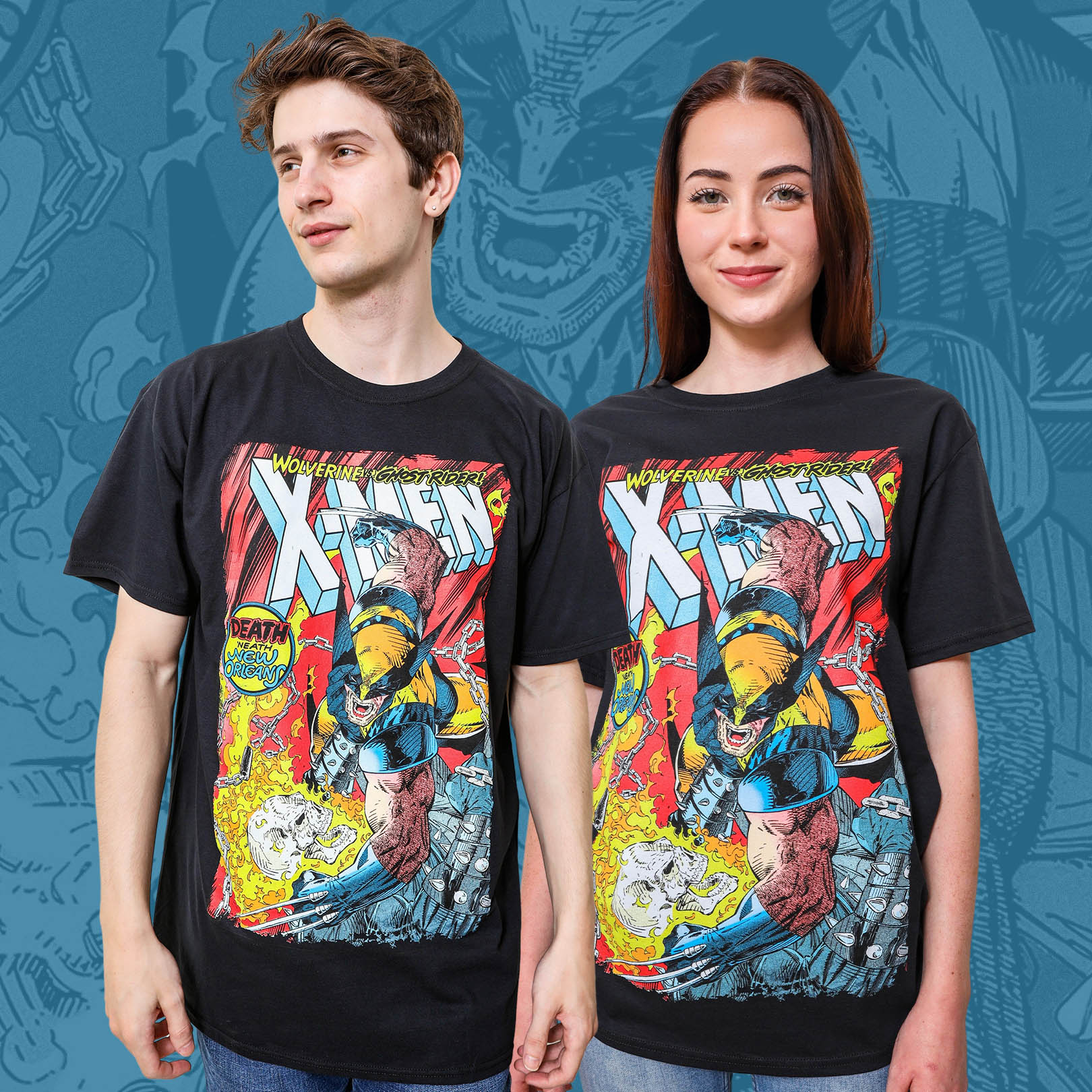 Marvel Comics X-Men Battle Royale: Wolverine vs Ghost Rider Adult T-Shirt