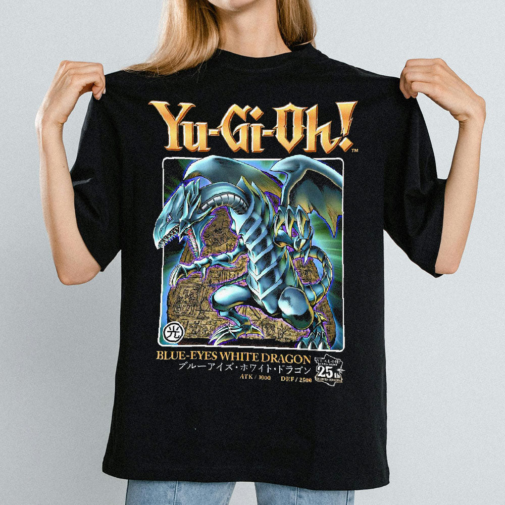 Yu-Gi-Oh! - Duel Blue-Eyes White Dragon 25th Anniversary Adult T-Shirt - Black - Officially Licensed