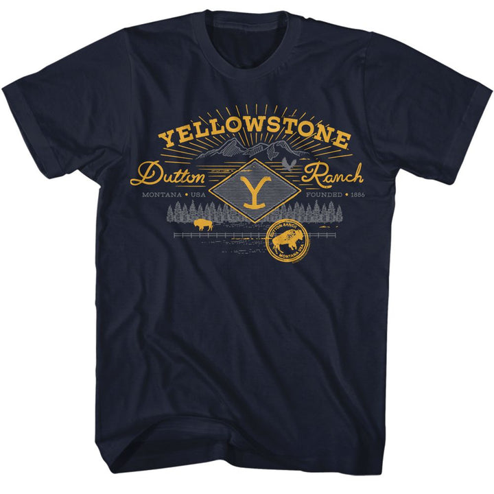 Yellowstone - Mountain Range - American Classics - Solid Blue Adult Short Sleeve T-Shirt