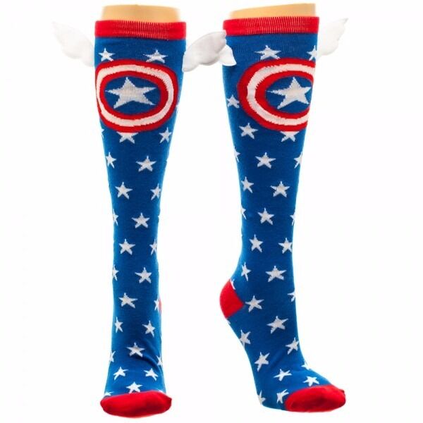 Marvel Captain America Shield and Stars Knee High Socks with Wings