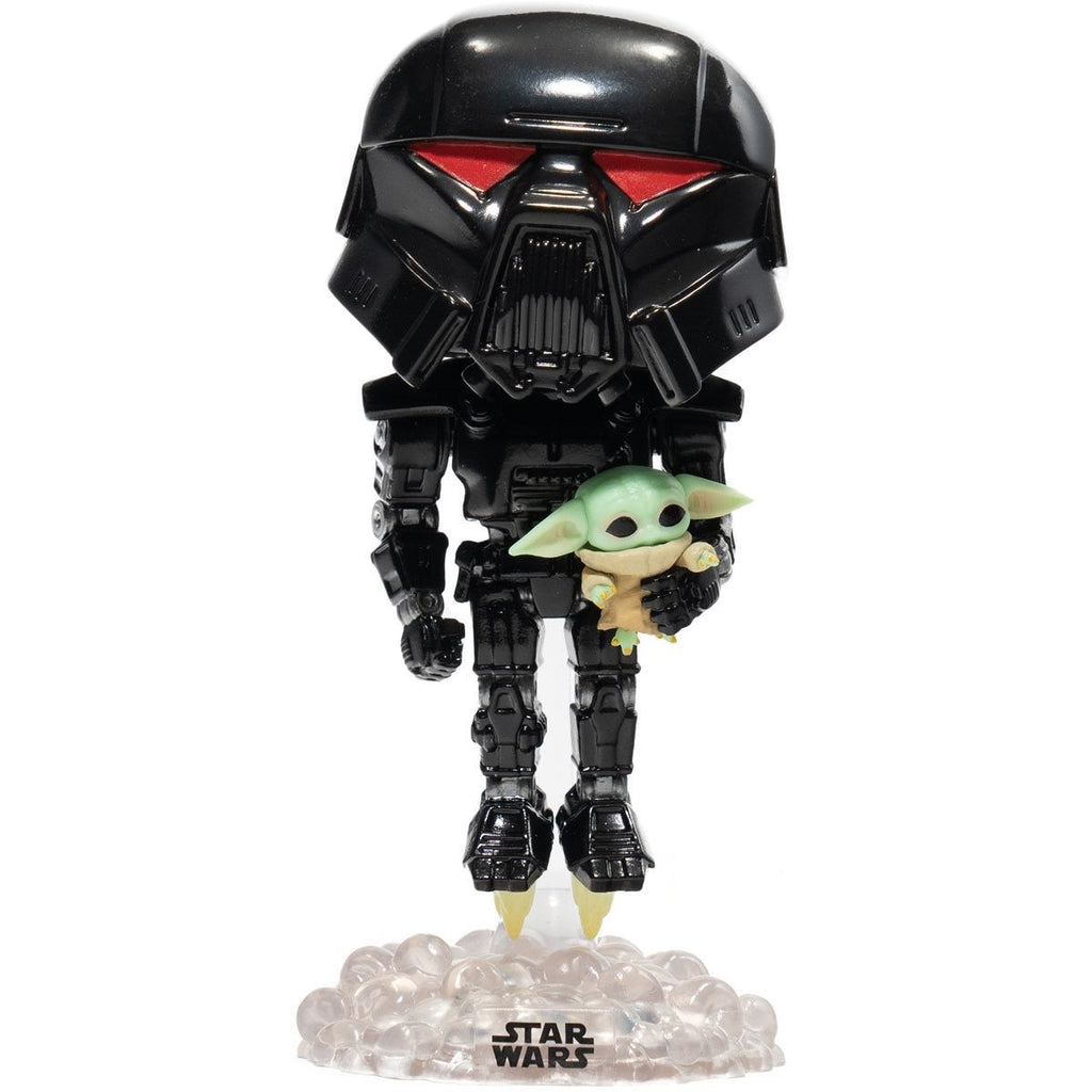 Funko Pop! Star Wars: The Mandalorian Dark Trooper with Grogu Glow-in-the-Dark Entertainment Earth Exclusive Vinyl Figure
