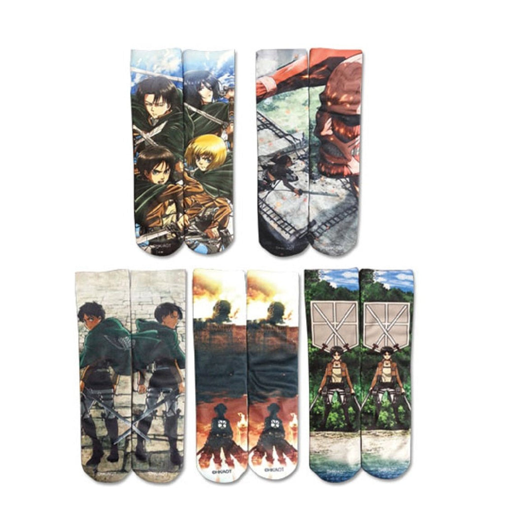 Attack On Titan Anime Group 5 Pack Sublimation Crew Socks