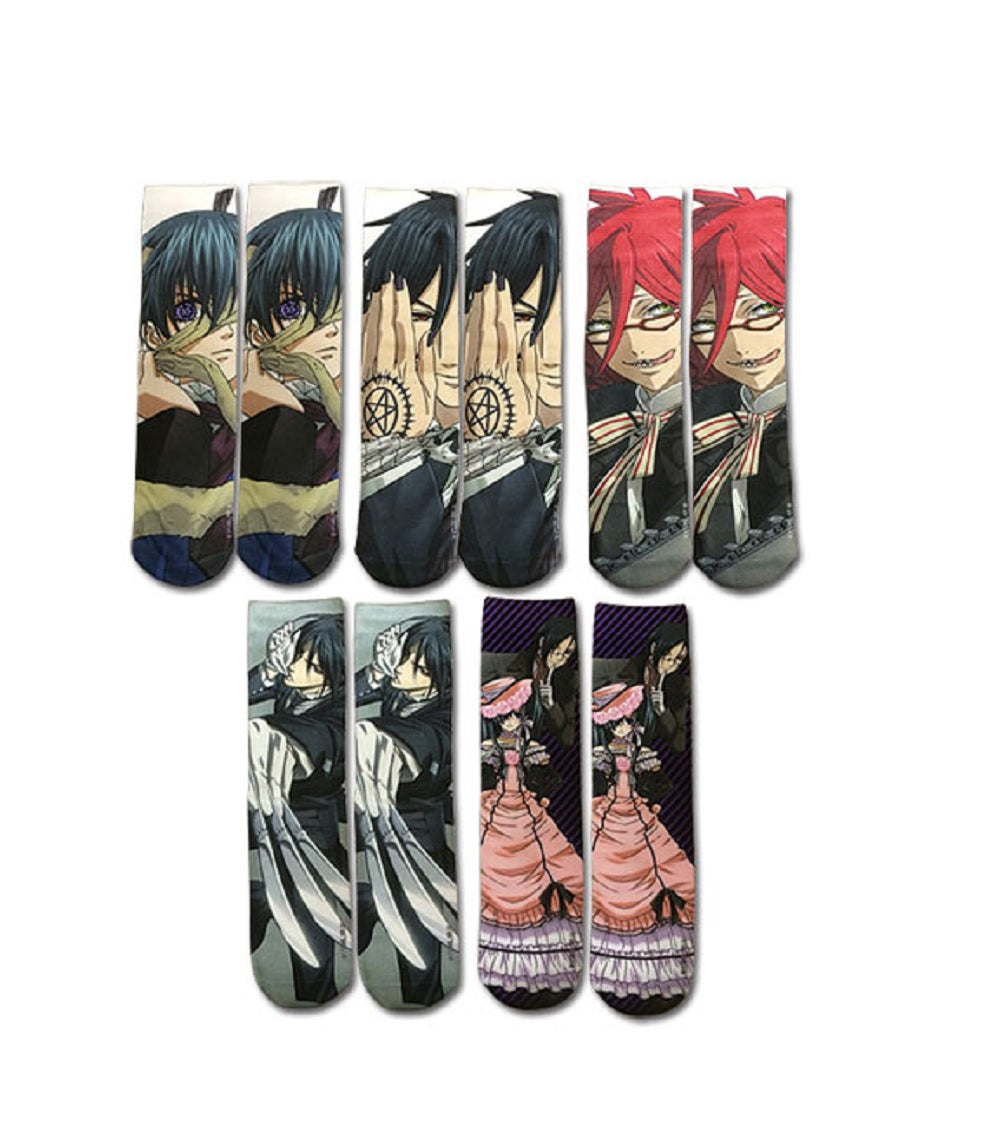 Black Butler Characters Officially Licensed Anime 5 Pack Sublimated Socks