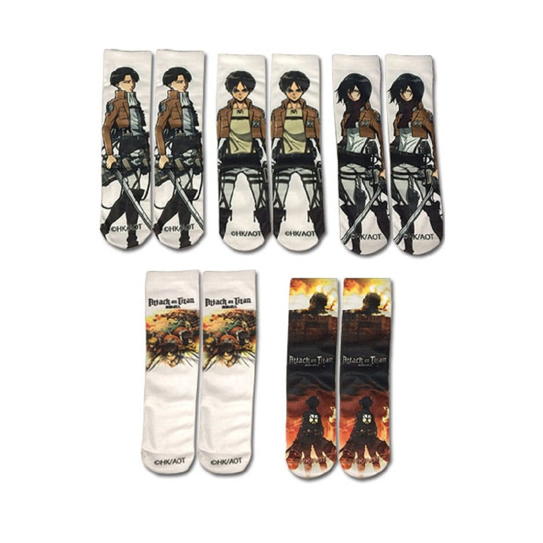 Attack On Titan Anime Characters 5 Pack Sublimation Crew Socks