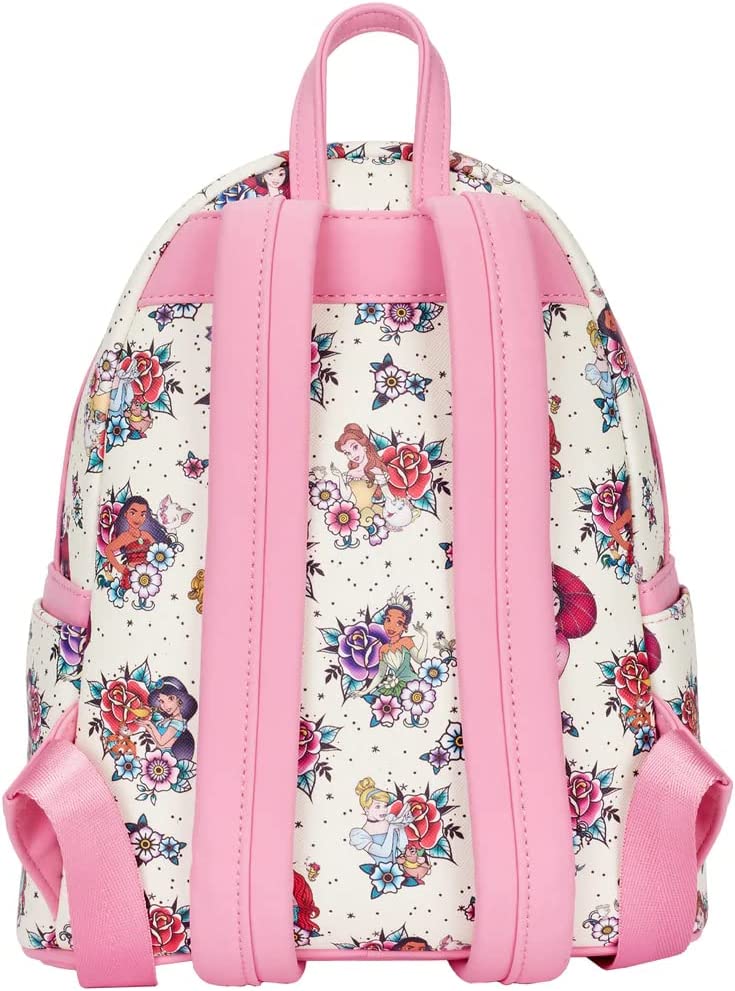 Loungefly Disney Princess Tattoo All Over Print Womens Double Strap Shoulder Bag Purse Backpack