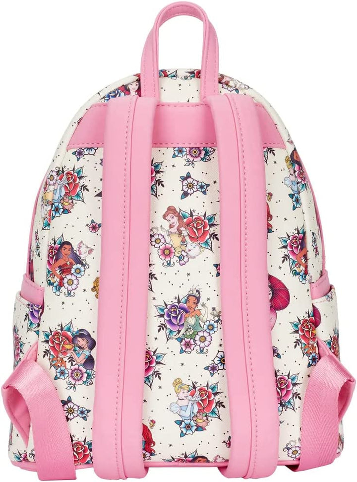 Loungefly Disney Princess Tattoo All Over Print Womens Double Strap Shoulder Bag Purse Backpack