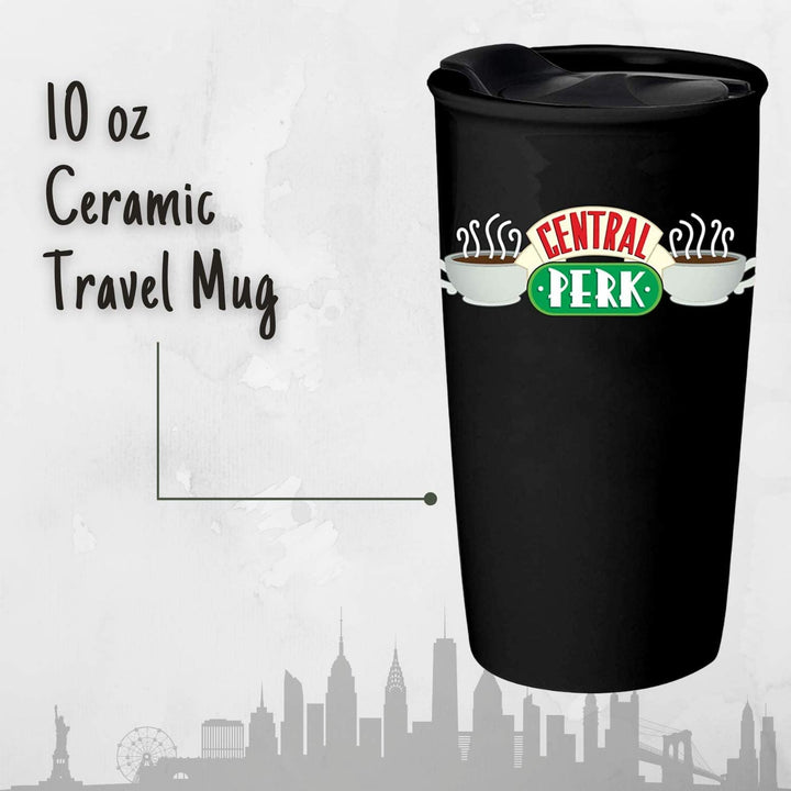 Friends Central Perk Ceramic Travel Coffee Mug with Lid 10 Oz