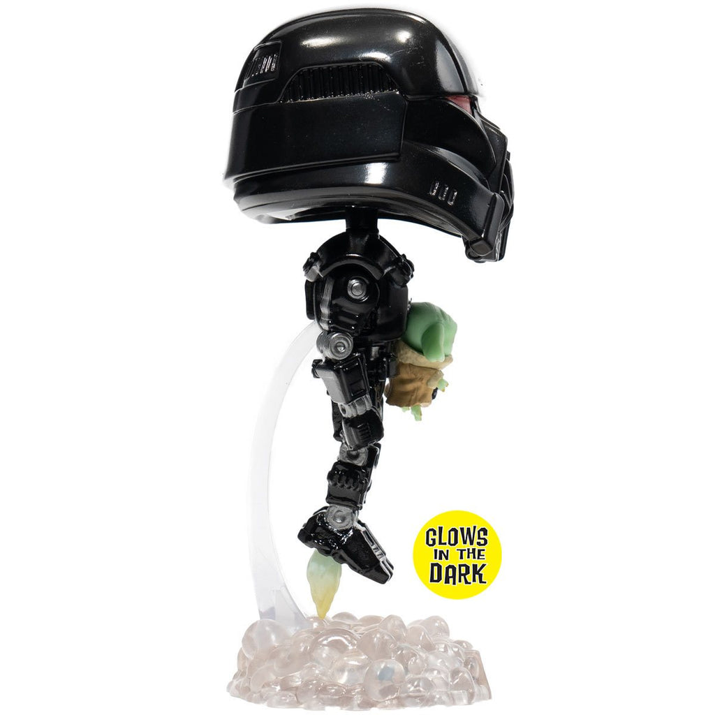 Funko Pop! Star Wars: The Mandalorian Dark Trooper with Grogu Glow-in-the-Dark Entertainment Earth Exclusive Vinyl Figure