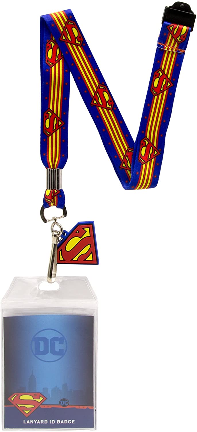 DC Comics Superman Wrap Around Logo Lanyard Neck Strap Id Holder With Charm