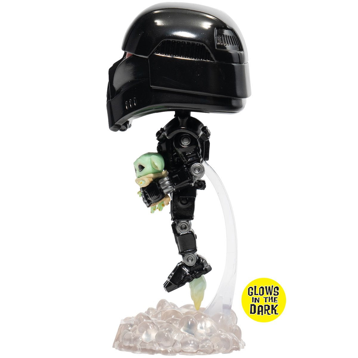 Funko Pop! Star Wars: The Mandalorian Dark Trooper with Grogu Glow-in-the-Dark Entertainment Earth Exclusive Vinyl Figure