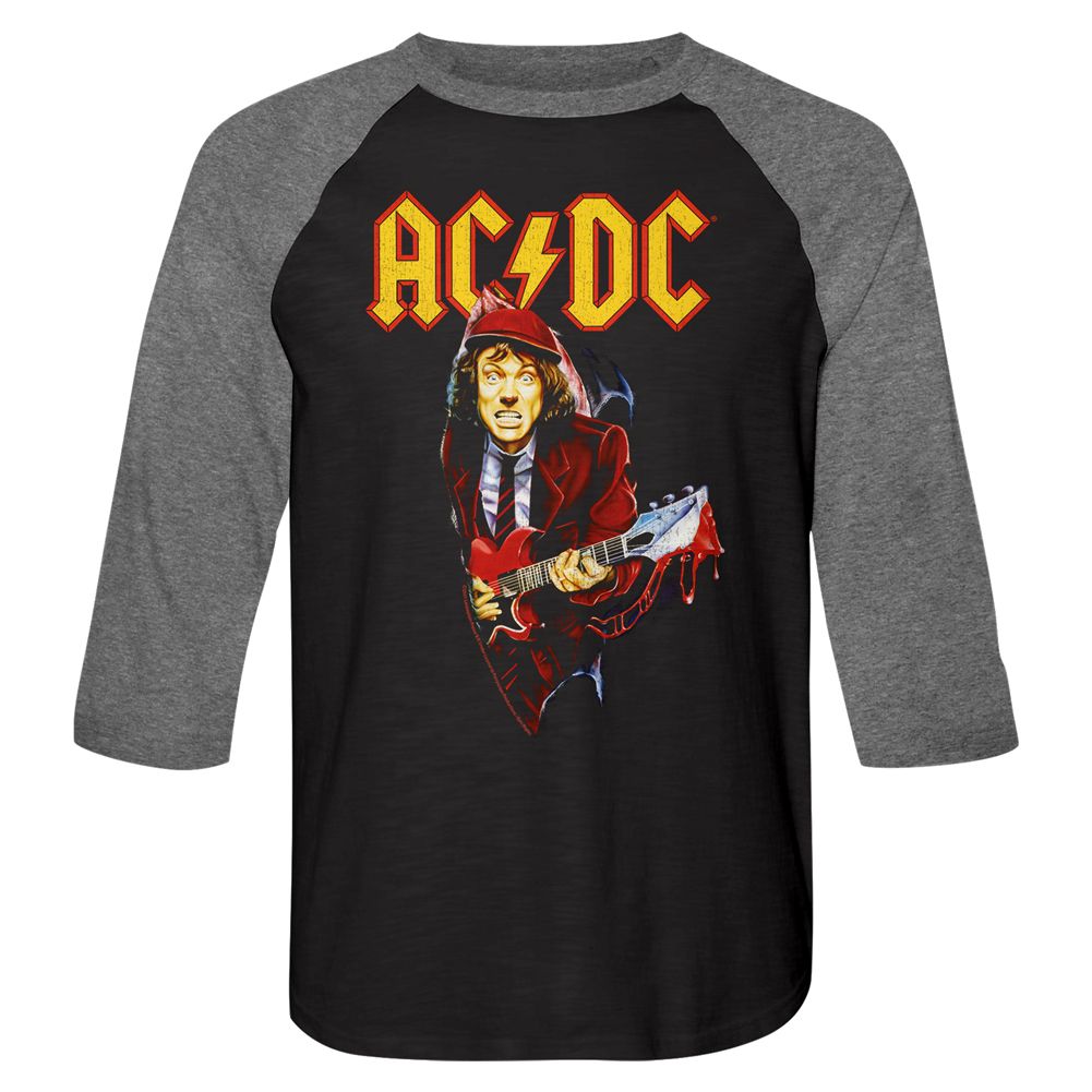 ACDC - Guitar Drip - 3/4 Sleeve - Heather - Adult - Raglan Shirt