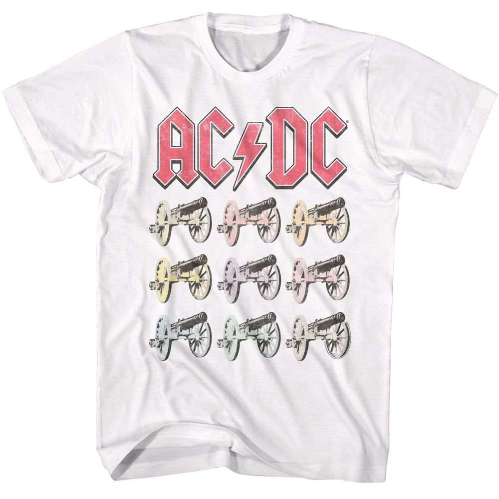 ACDC - Multi Color Cannons - White Front Print Short Sleeve Solid Adult T-Shirt