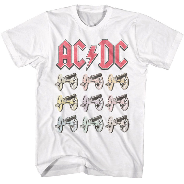 ACDC - Multi Color Cannons - White Front Print Short Sleeve Solid Adult T-Shirt