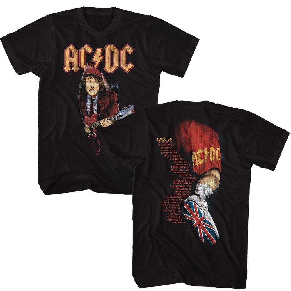 ACDC - Tour 96 - Black Front and Back Print Short Sleeve Solid Adult T-Shirt