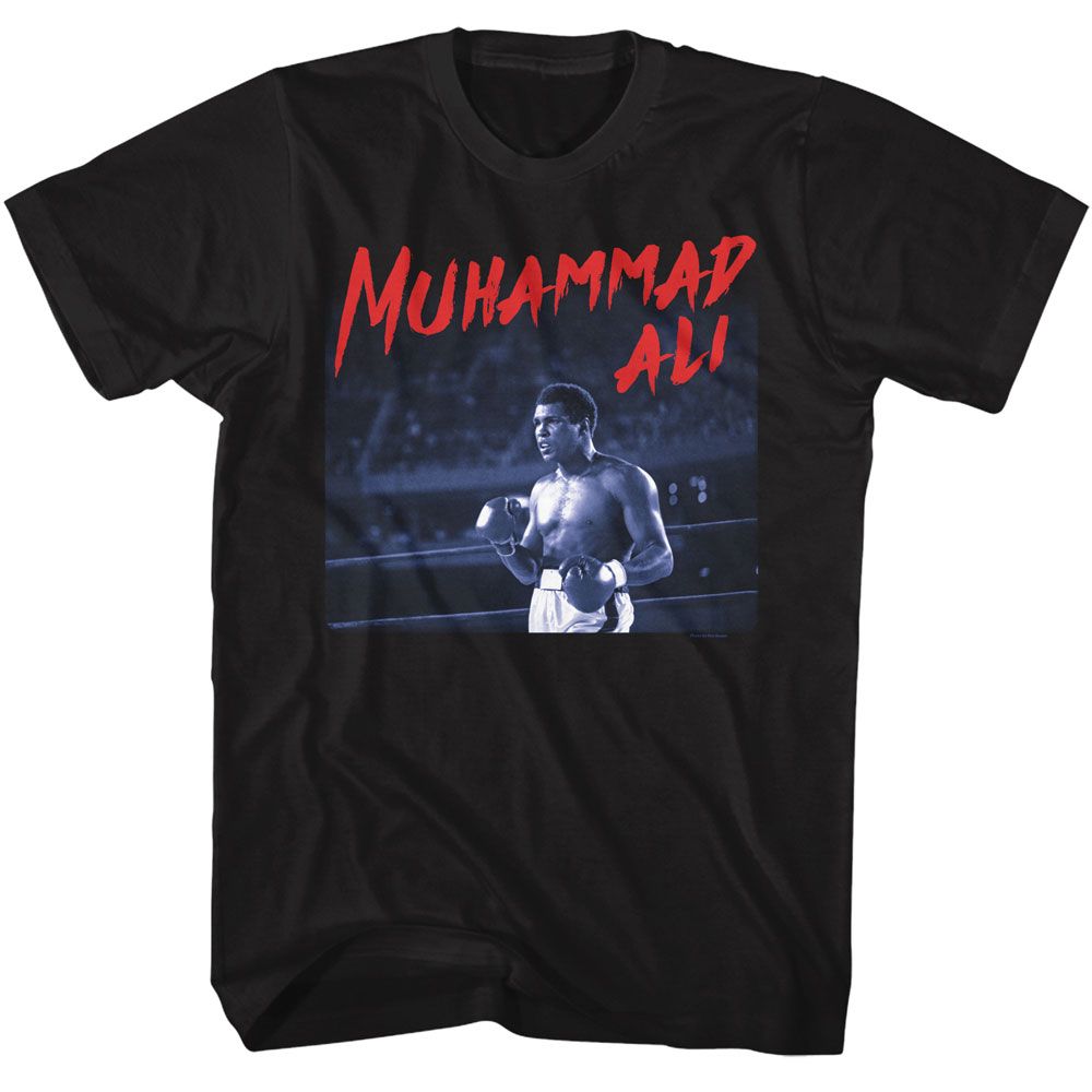 Muhammad Ali - Dramatic Text - Black Front Print Short Sleeve Adult T-Shirt