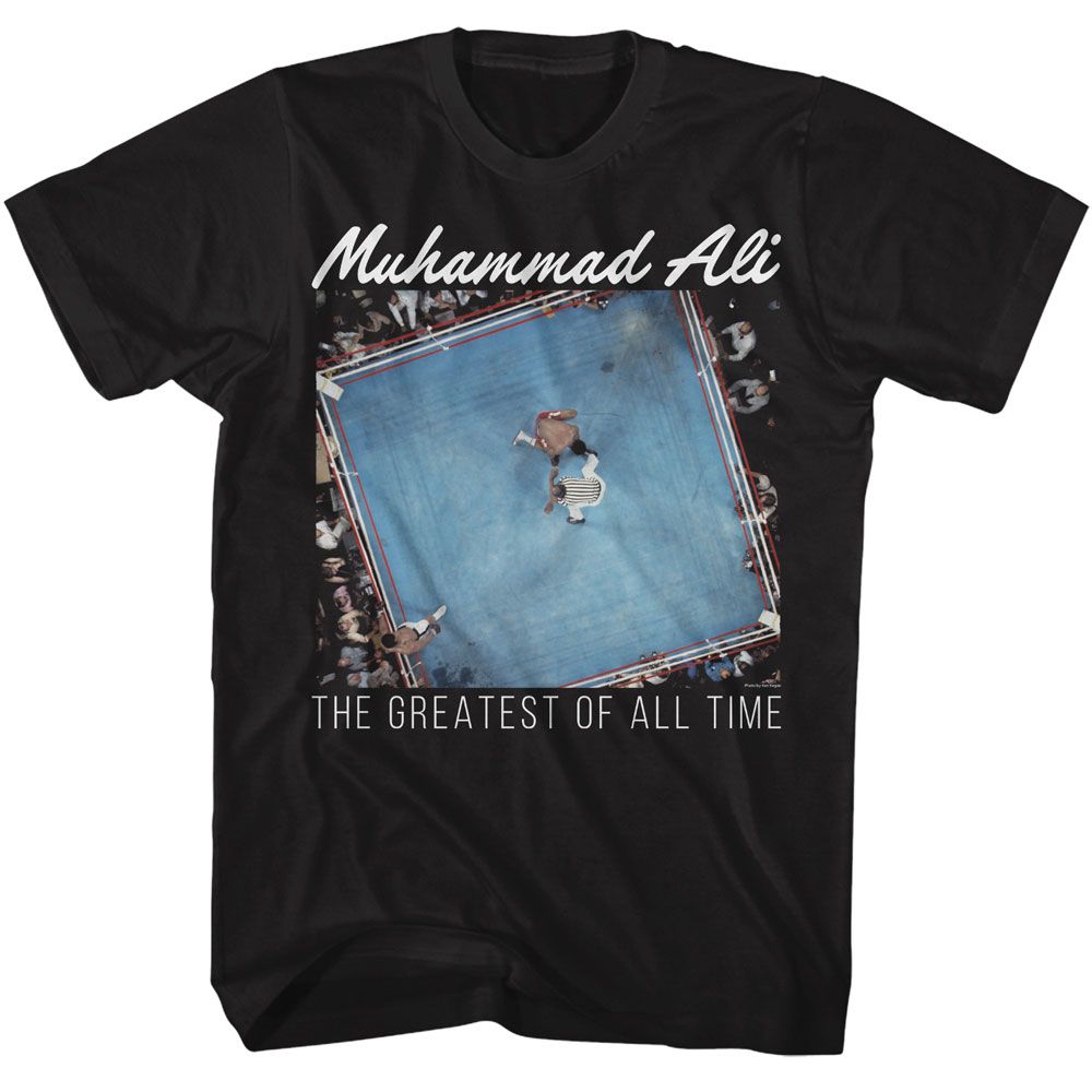 Muhammad Ali - Overhead Goat - Black Front Print Short Sleeve Adult T-Shirt