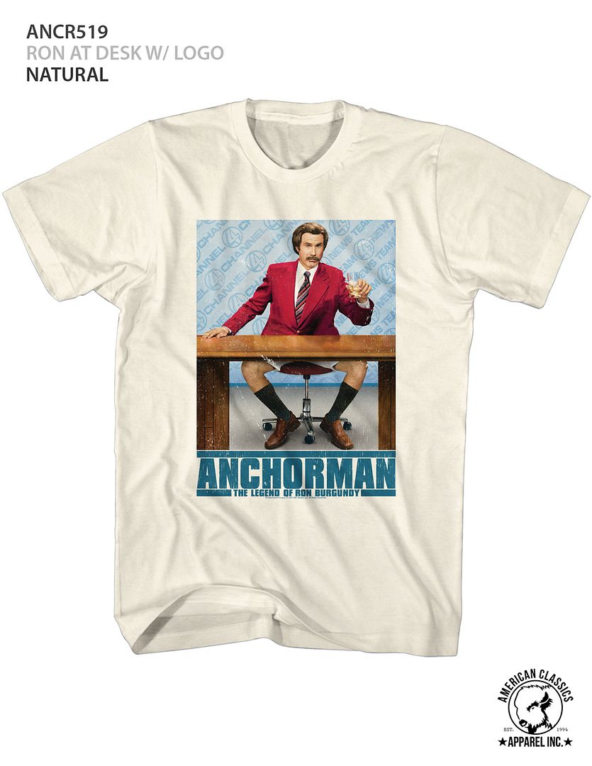 Anchorman - Ron At Desk With Logo - Short Sleeve - Adult - T-Shirt