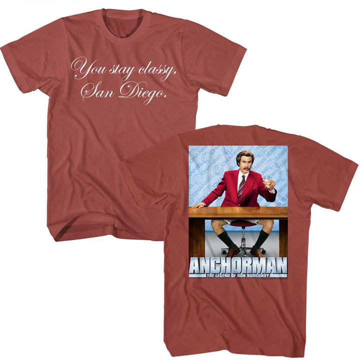 Anchorman Stay Classy Front And Back Terracotta Solid Adult Short Sleeve T-Shirt