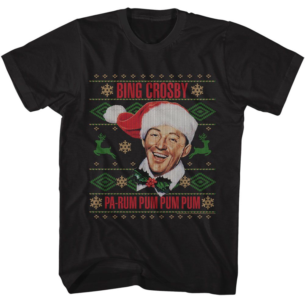Bing Crosby - Christmas Sweater - Black Front Print Short Sleeve Adult T-Shirt