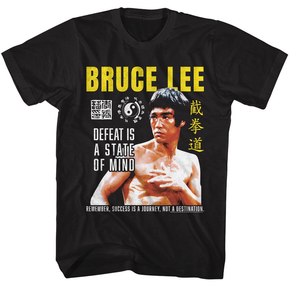 Bruce Lee - Defeat Is A State Of Mind - Black Short Sleeve Adult T-Shirt